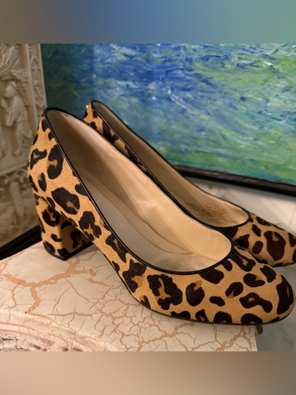 Cole Haan Leopard Print Block Heel Pumps - Tan/Black